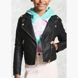 Girls Black Leather Moto Jacket – Zipper Front Biker Style | The Hybrid Leather