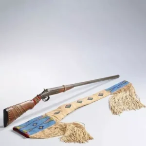 Handmade Beaded Leather Rifle Scabbard with Fringe – Tan & Blue Western Gun Case | The Hybrid Leather