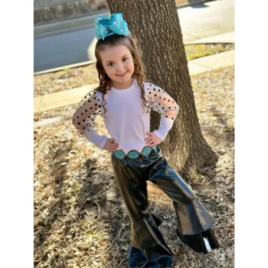 The Hybrid Leather Kids Black Faux Leather Flared Pants – Stylish Bell Bottoms