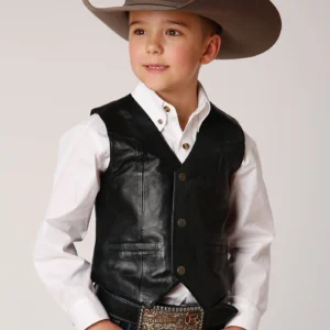 Kids Black Leather Vest – Classic Western Cowboy Style | The Hybrid Leather