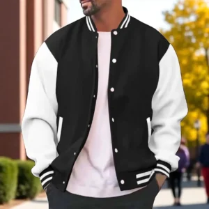 Men’s Black & White Varsity Jacket – Classic Letterman Style | The Hybrid Leather