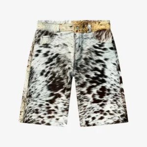 Men’s Cowhide Leather Shorts – Brown & White Fur Pattern | The Hybrid Leather