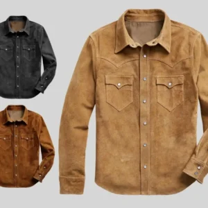 Men’s Suede Leather Shirt – Western Style Button-Up in Black, Brown & Tan | The Hybrid Leather