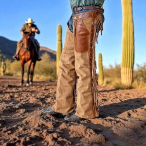 Men’s Western Leather Chaps – Cowboy Riding Fringe Pants in Brown, Black & Tan | The Hybrid Leather