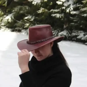 Unisex Brown Leather Cowboy Hat – Handmade Western Outback Style | The Hybrid Leather