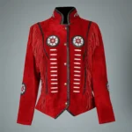 Women’s Red Suede Leather Coat with Fringe & Beaded Embroidery | The Hybrid Leather
