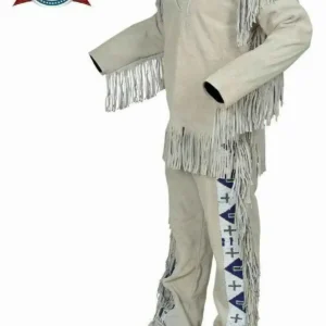 Men’s Grey Buckskin Leather Suit – Native American Western Fringe Outfit | The Hybrid Leather