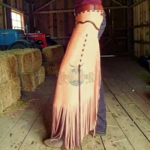 Women’s Roughout Leather Cowgirl Chaps with Diamond Inlays and Wide Flare | The Hybrid Leather