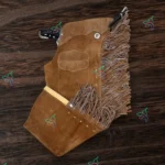 Women’s Brown Suede Western Chaps with Integrated Thigh Pocket and Fringe | The Hybrid Leather